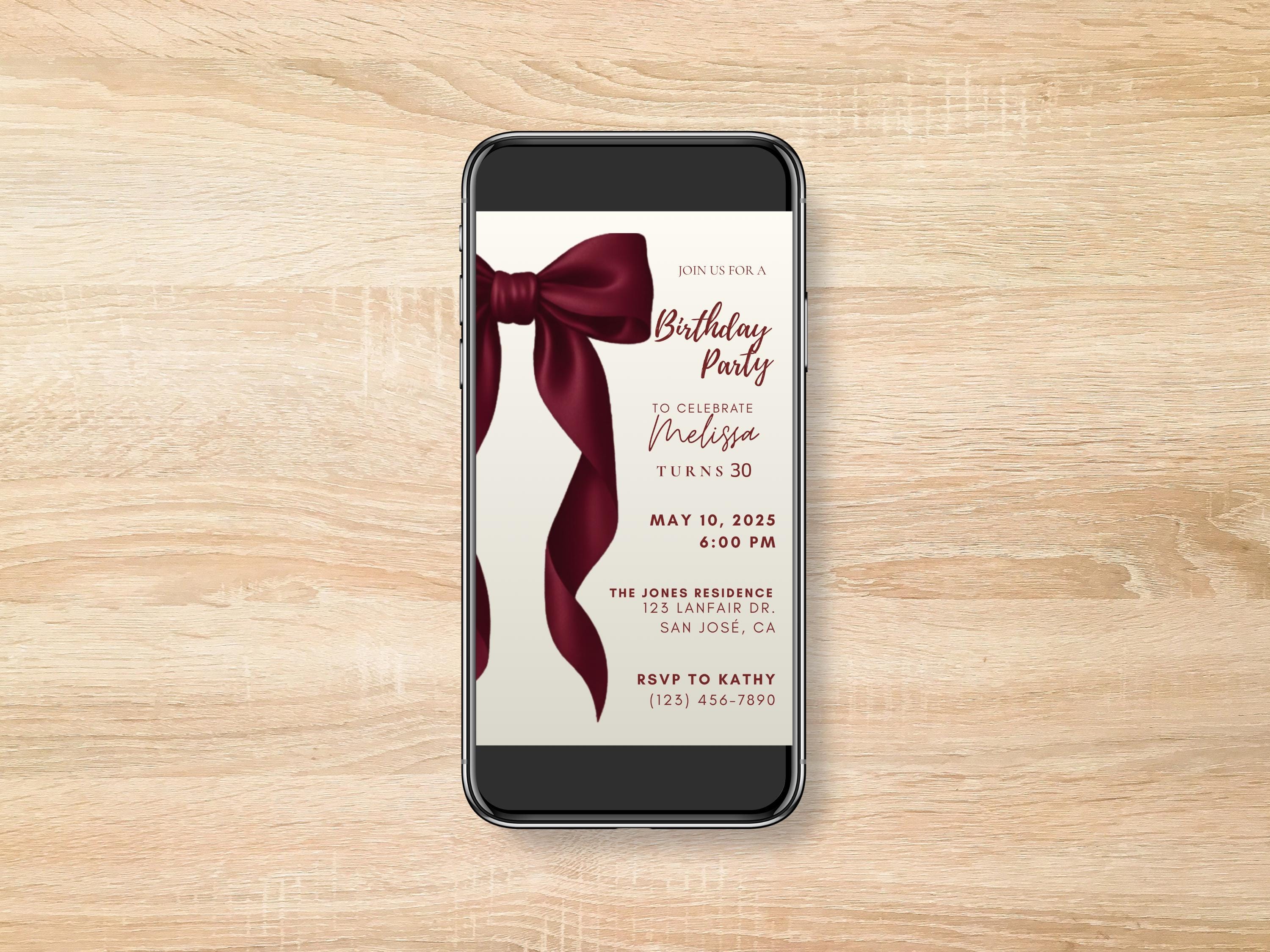 Coquette Red Bow Birthday Invitation — Pink thumbnail 4