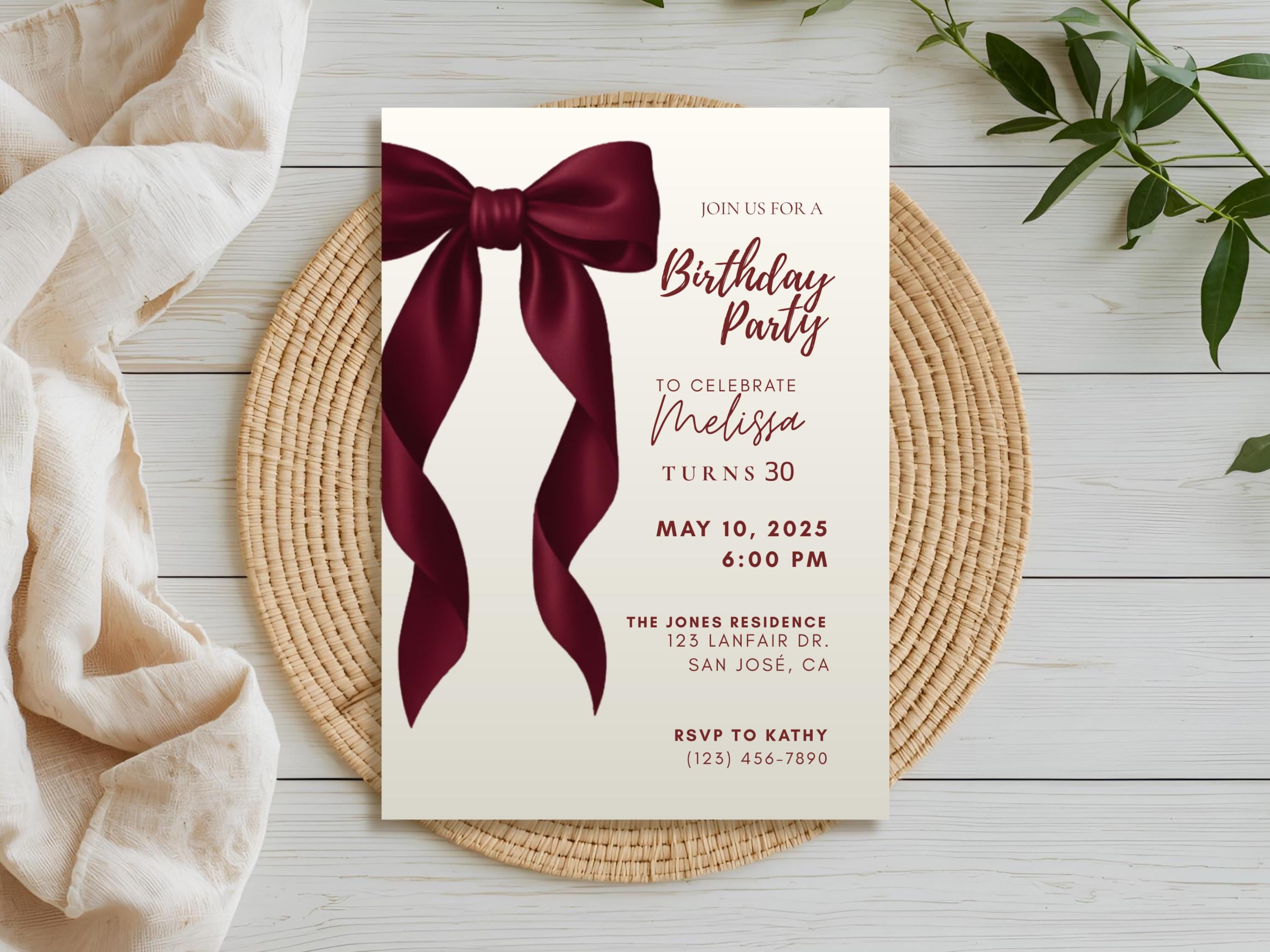 Coquette Red Bow Birthday Invitation — Pink thumbnail 3