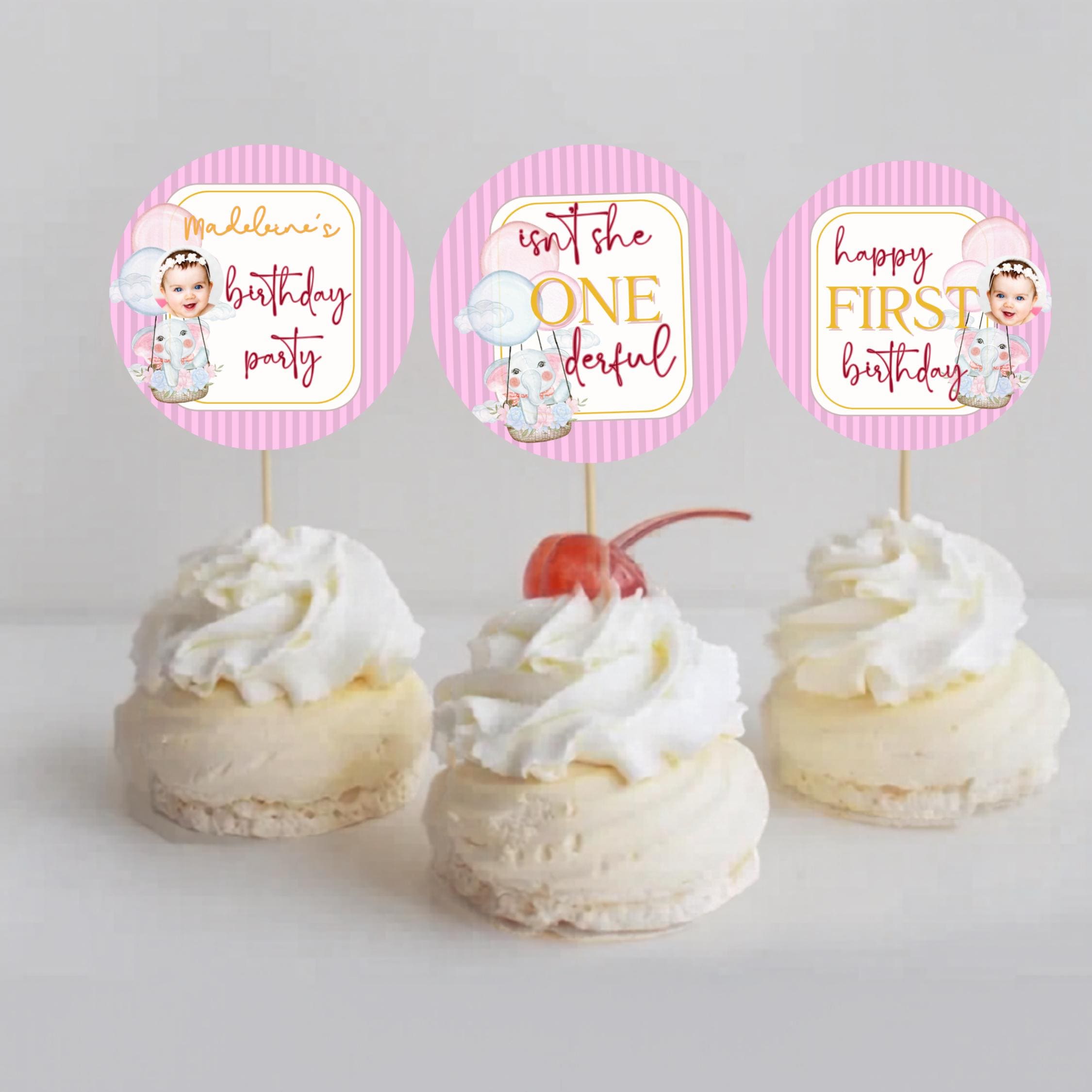 Isn't She ONEderful Cupcake Toppers — editable Canva template