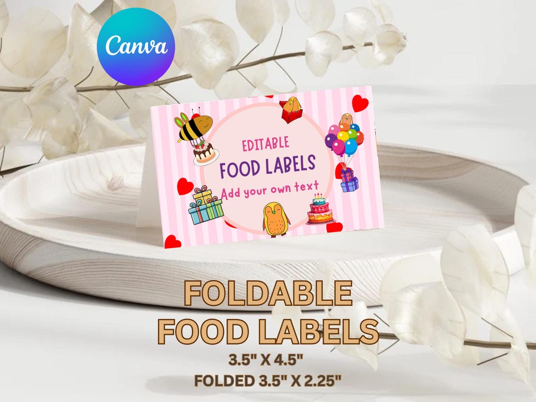 Pink Card Labels Editable Pink Food Labels Tags Template, Instant Download, Red Hearts ...