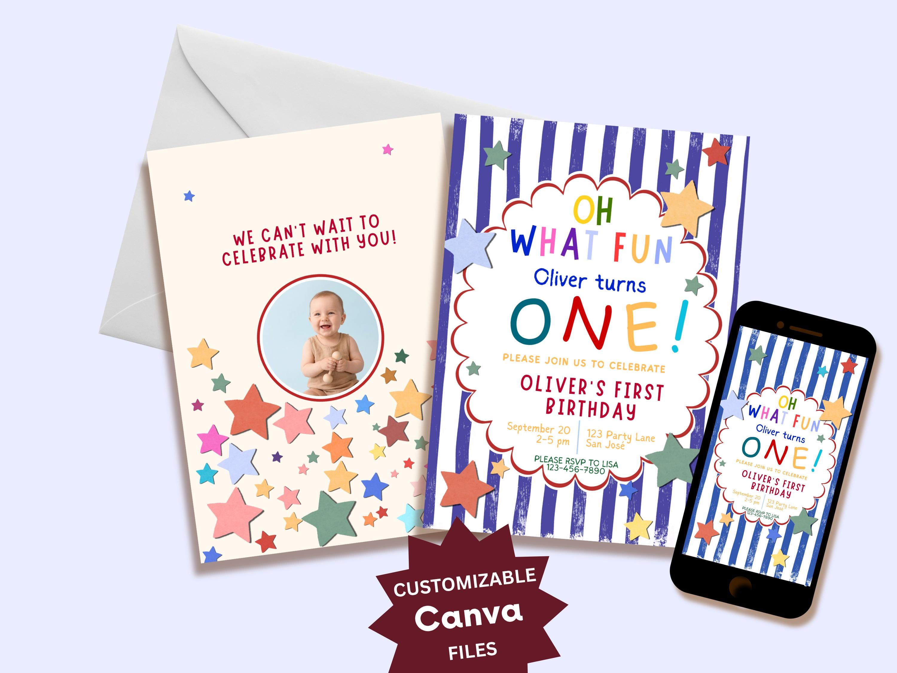 Colorful First Birthday Invitation thumbnail 3