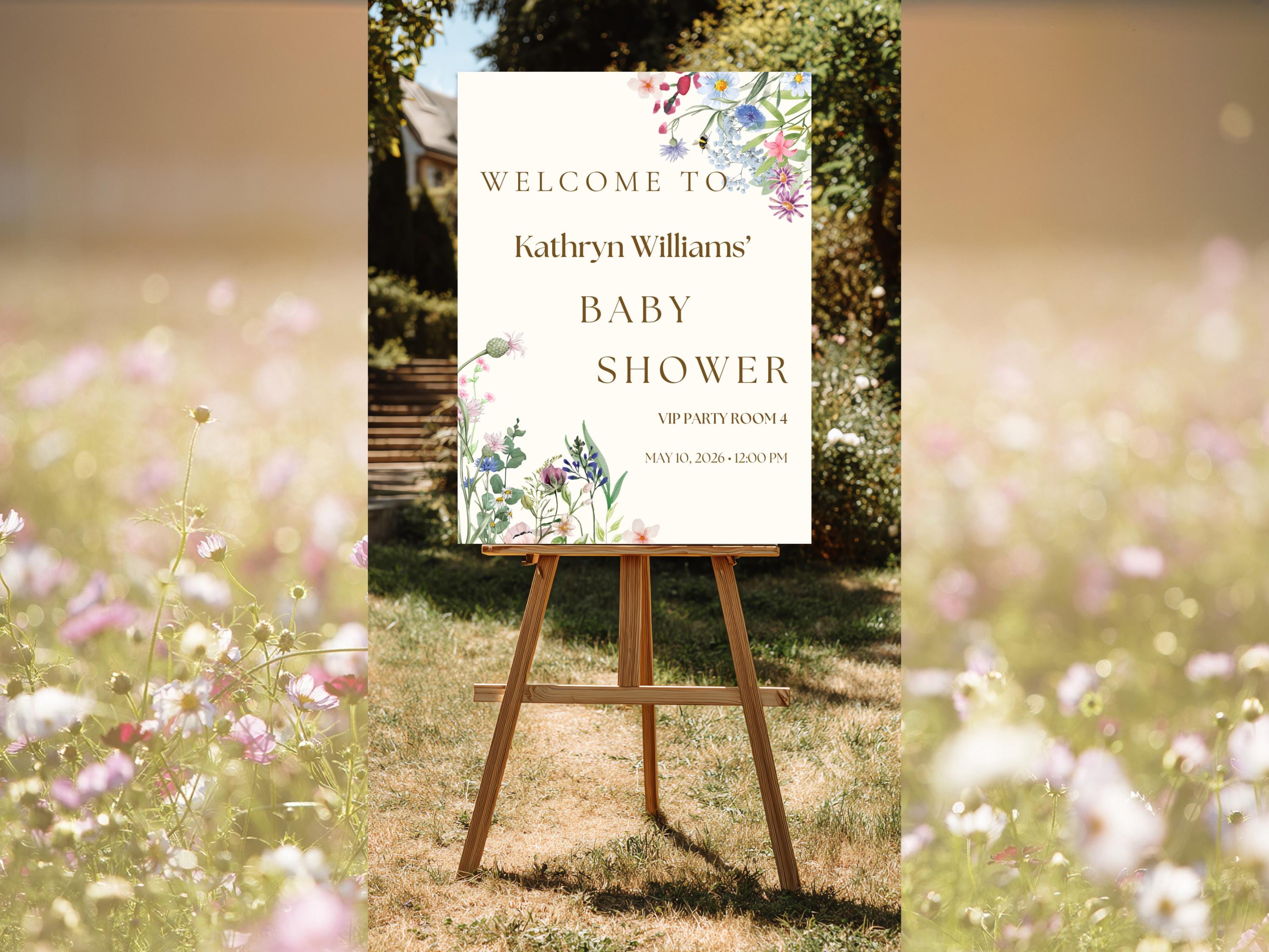 Baby in Bloom Baby Shower Welcome Sign — editable Canva template