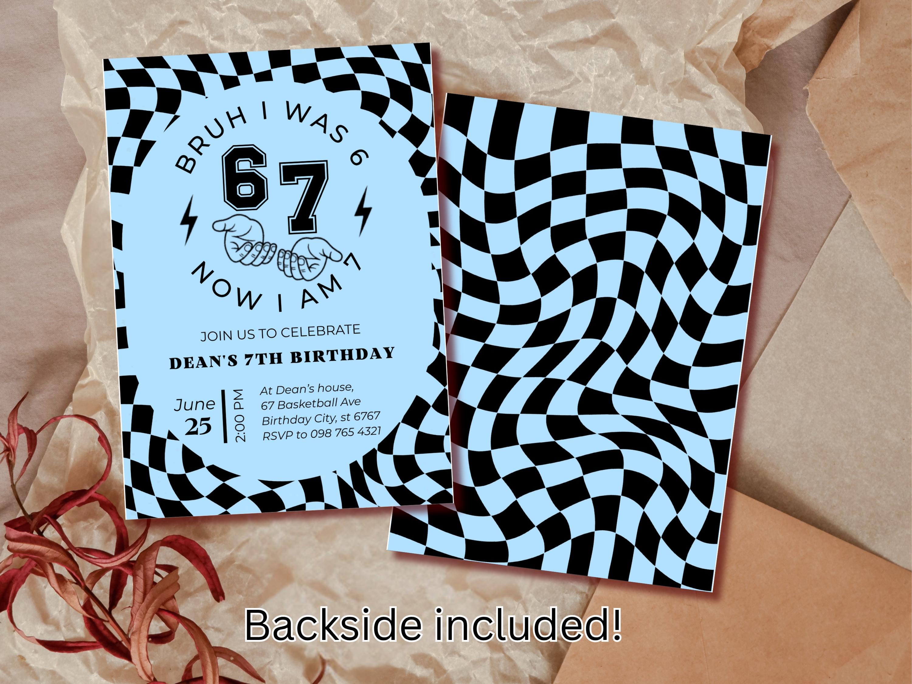 Bruh I Was 6 Now I Am 7 — Blue Birthday Invitation thumbnail 2