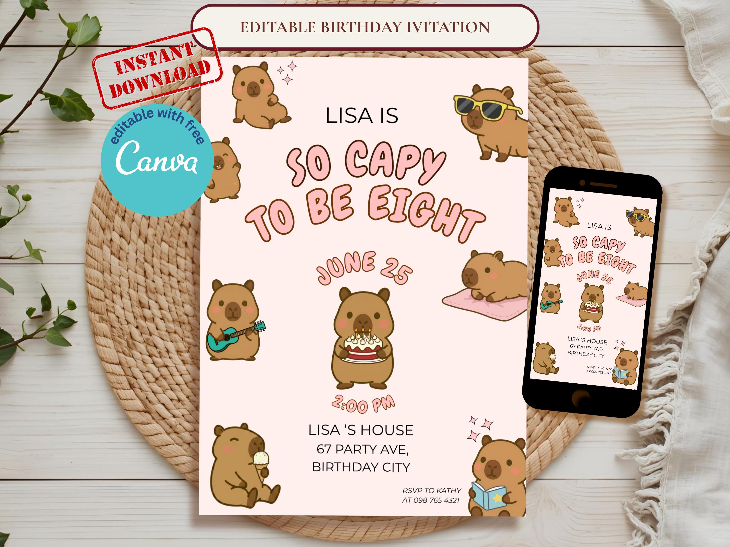Capy to Be Eight Birthday Invitation thumbnail 2