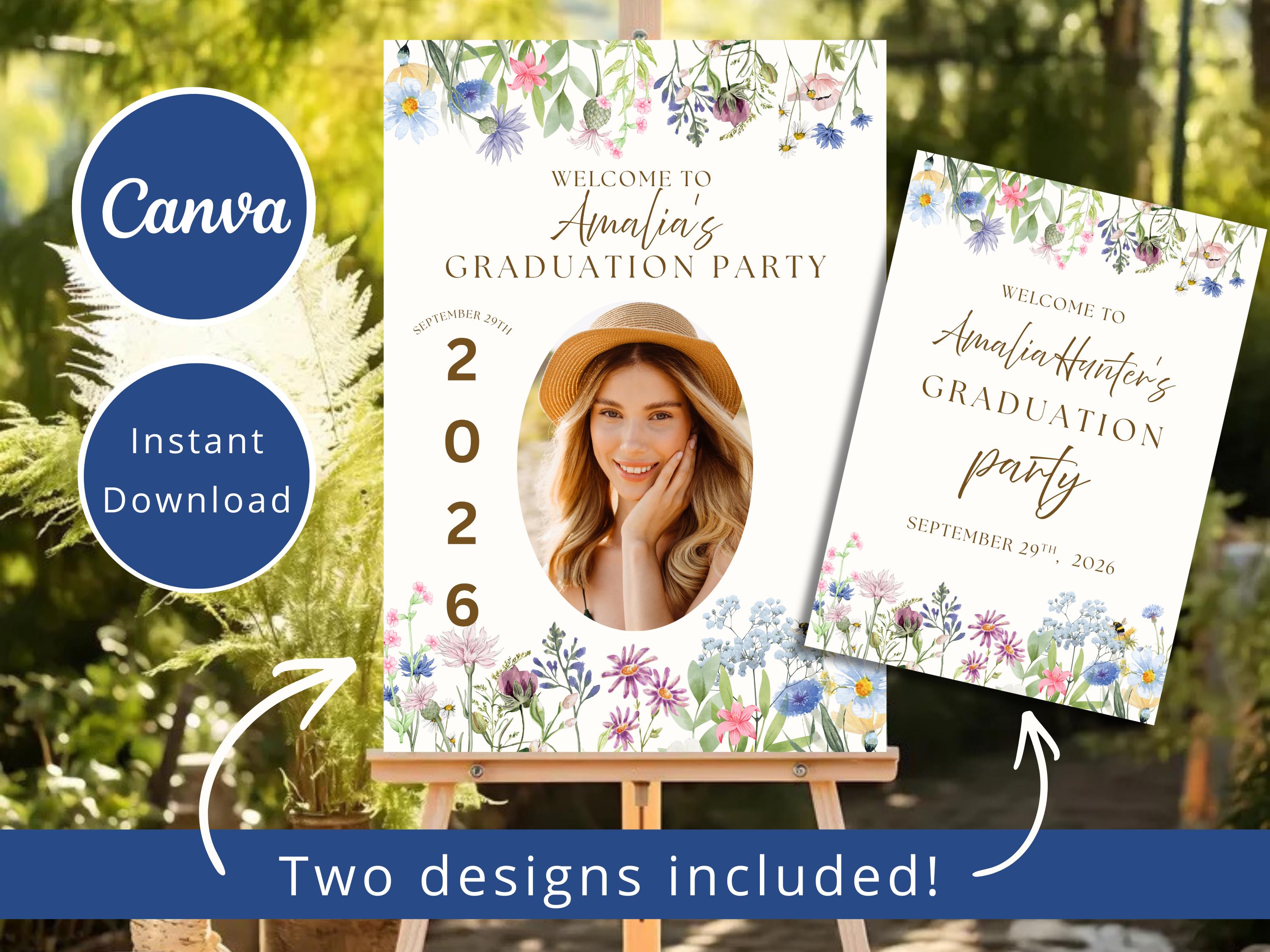 Wildflower Graduation Welcome Sign — editable Canva template