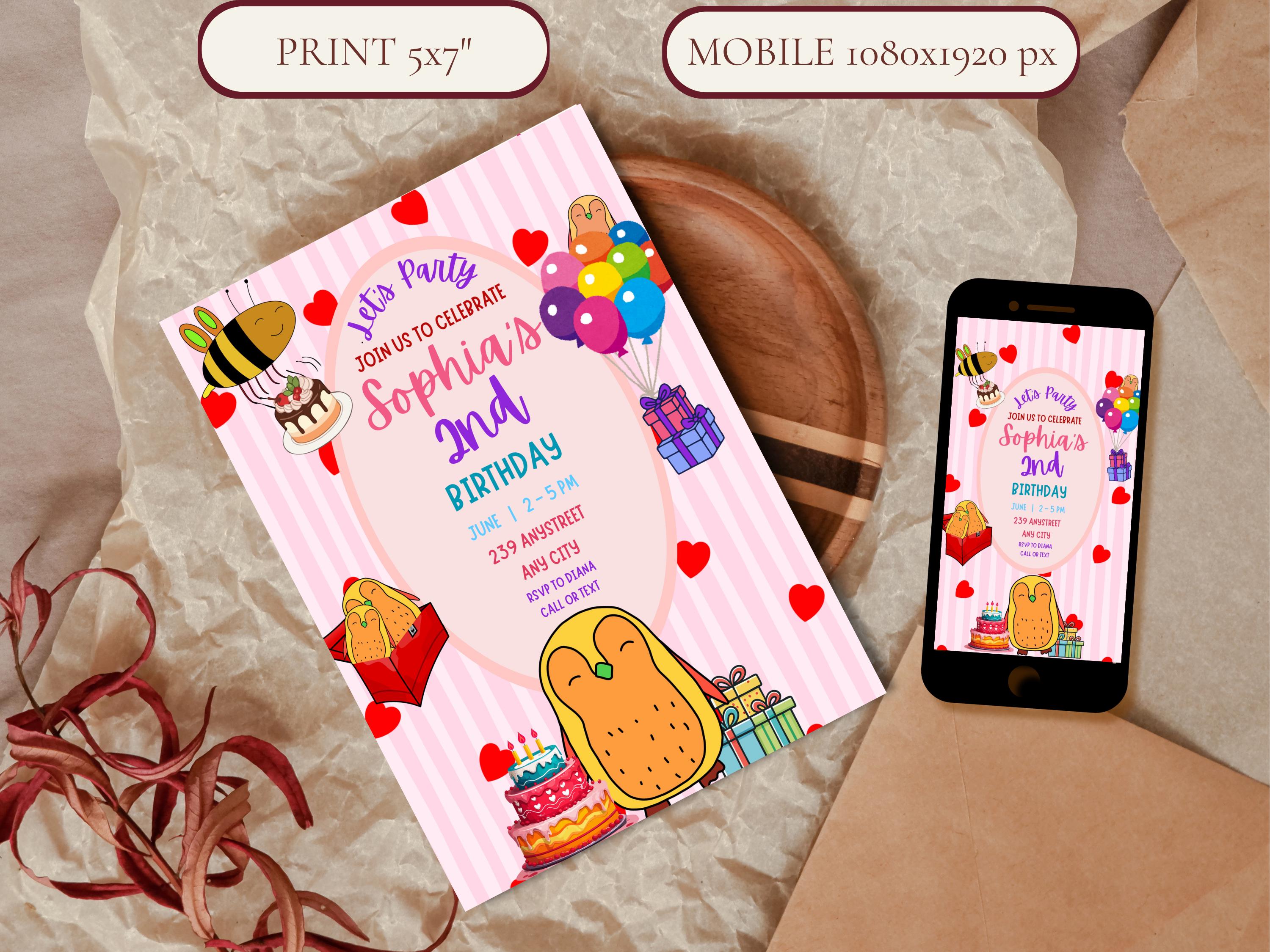 Penguin & Bee Birthday Invitation thumbnail 4