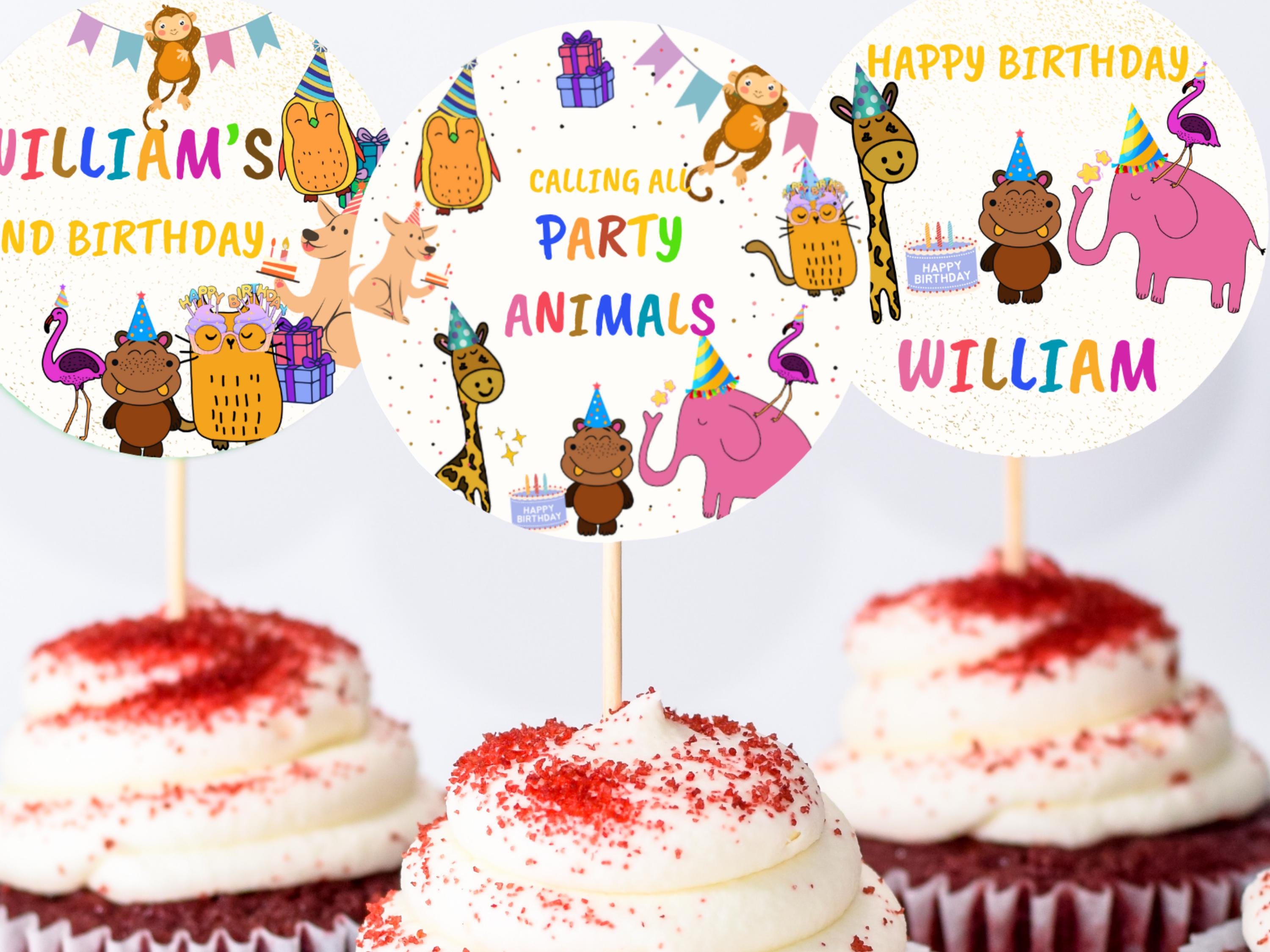 Colorful Animal Birthday Cupcake Toppers thumbnail 4