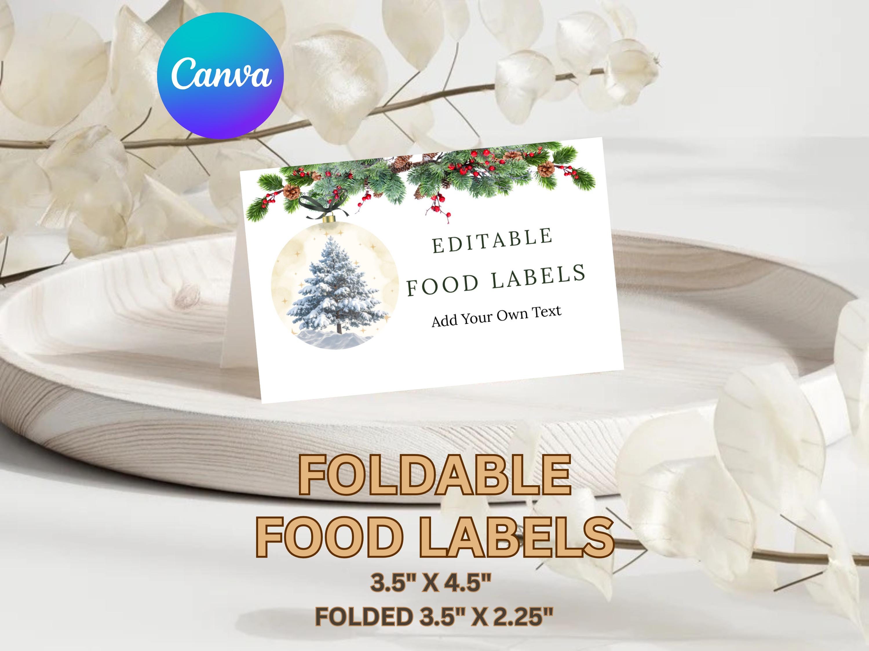 Green Bow Christmas Dessert Table Labels — editable Canva template
