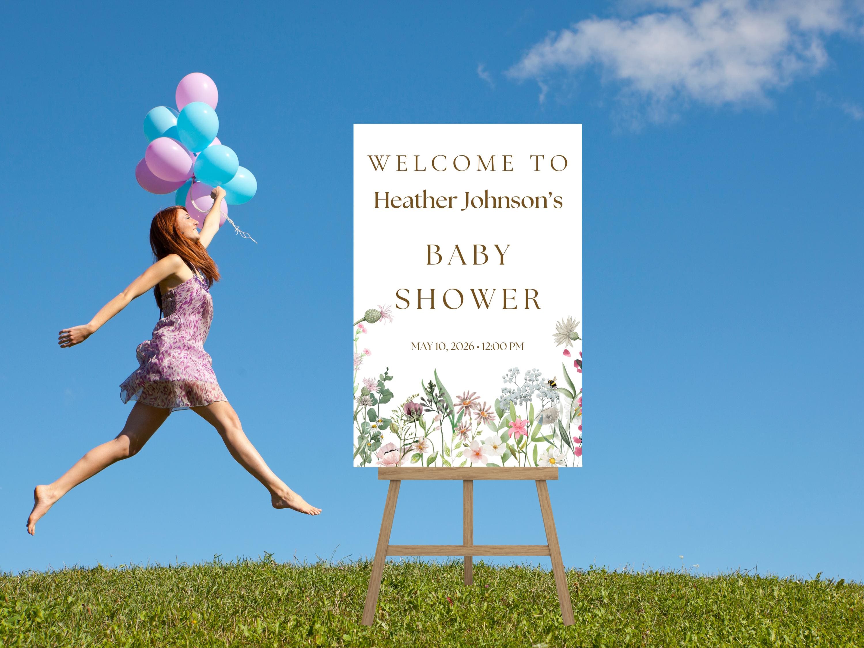 Baby in Bloom Baby Shower Welcome Sign — editable Canva template
