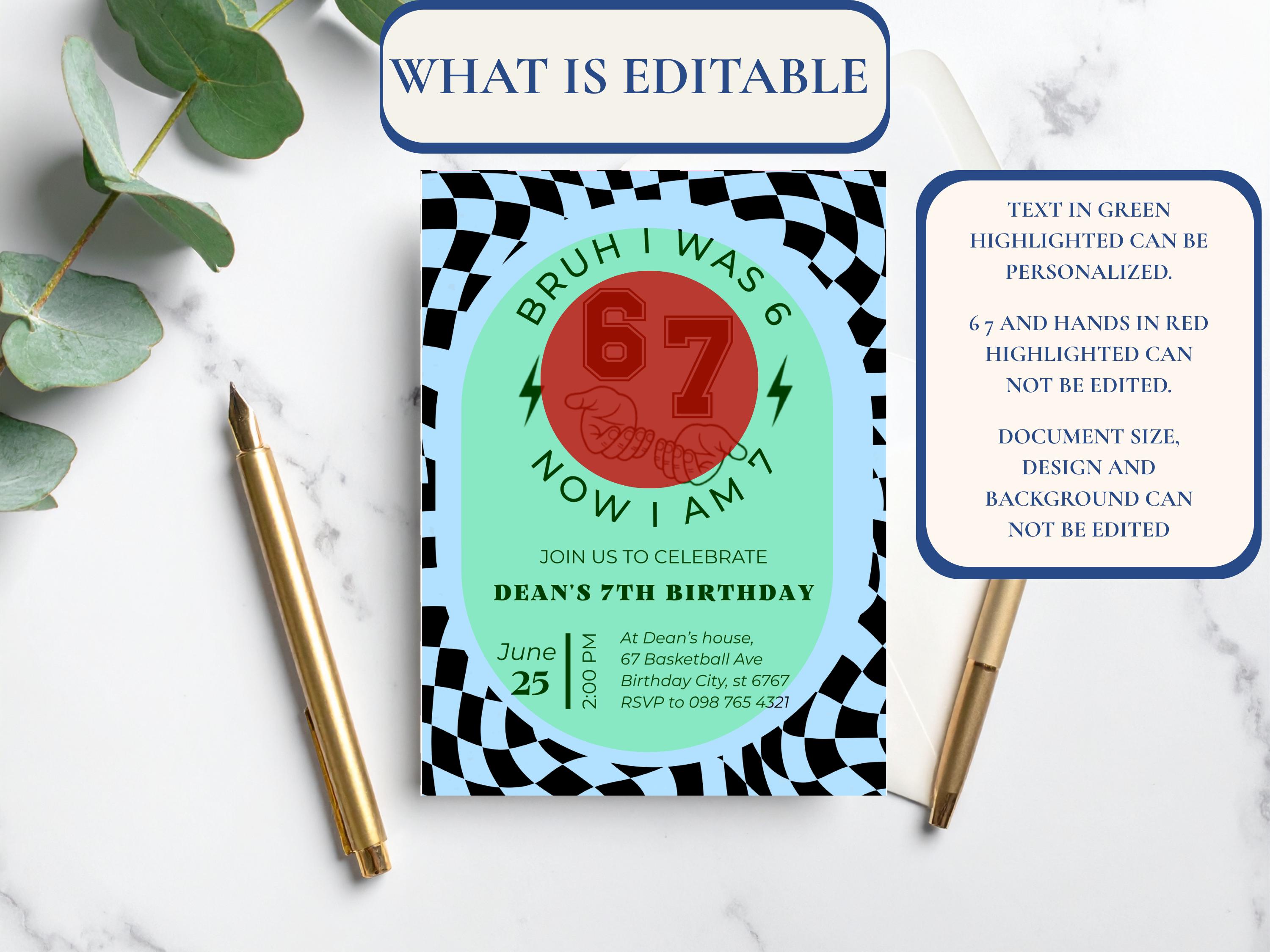 Bruh I Was 6 Now I Am 7 — Blue Birthday Invitation thumbnail 5