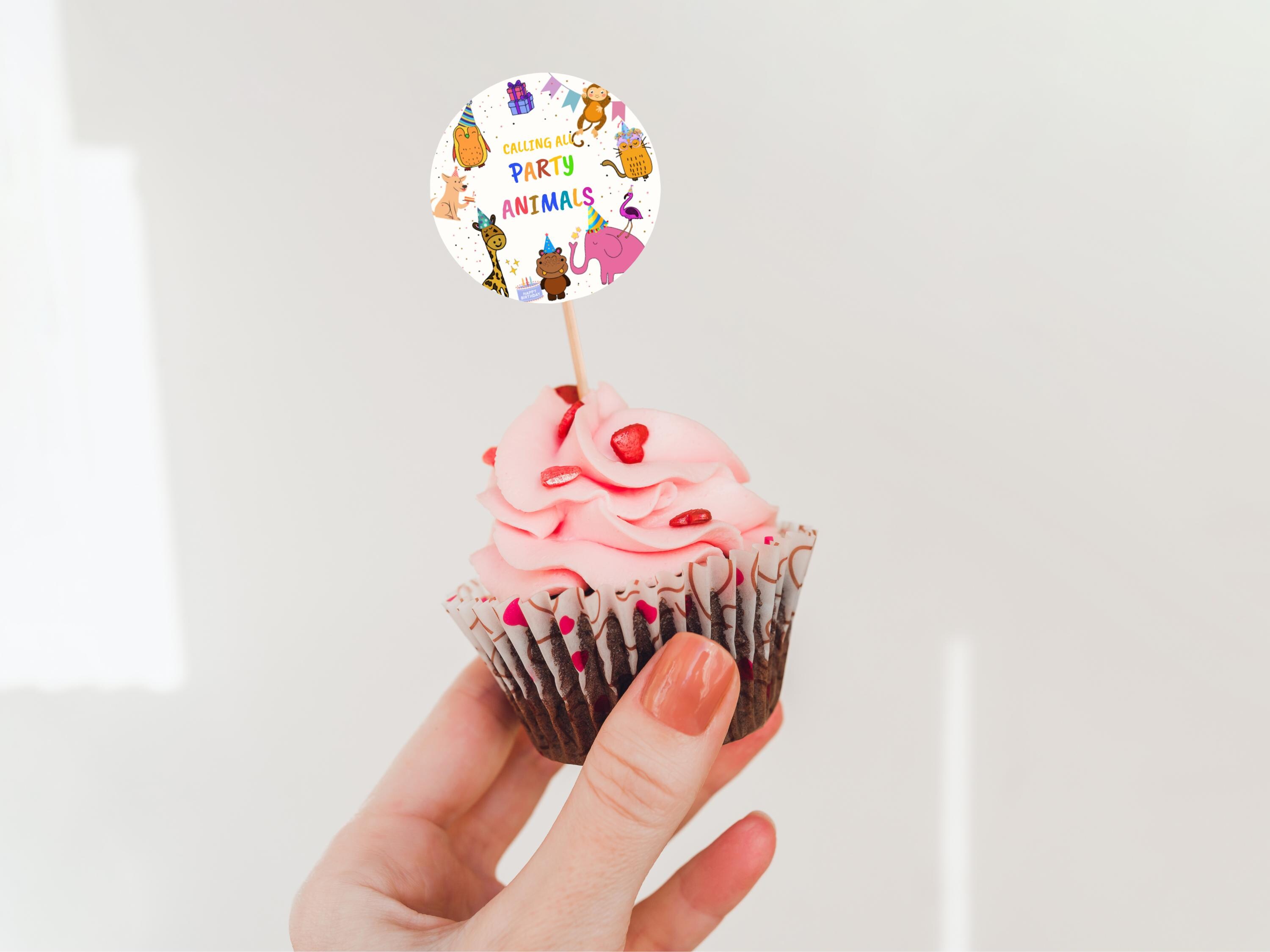 Colorful Animal Birthday Cupcake Toppers thumbnail 5