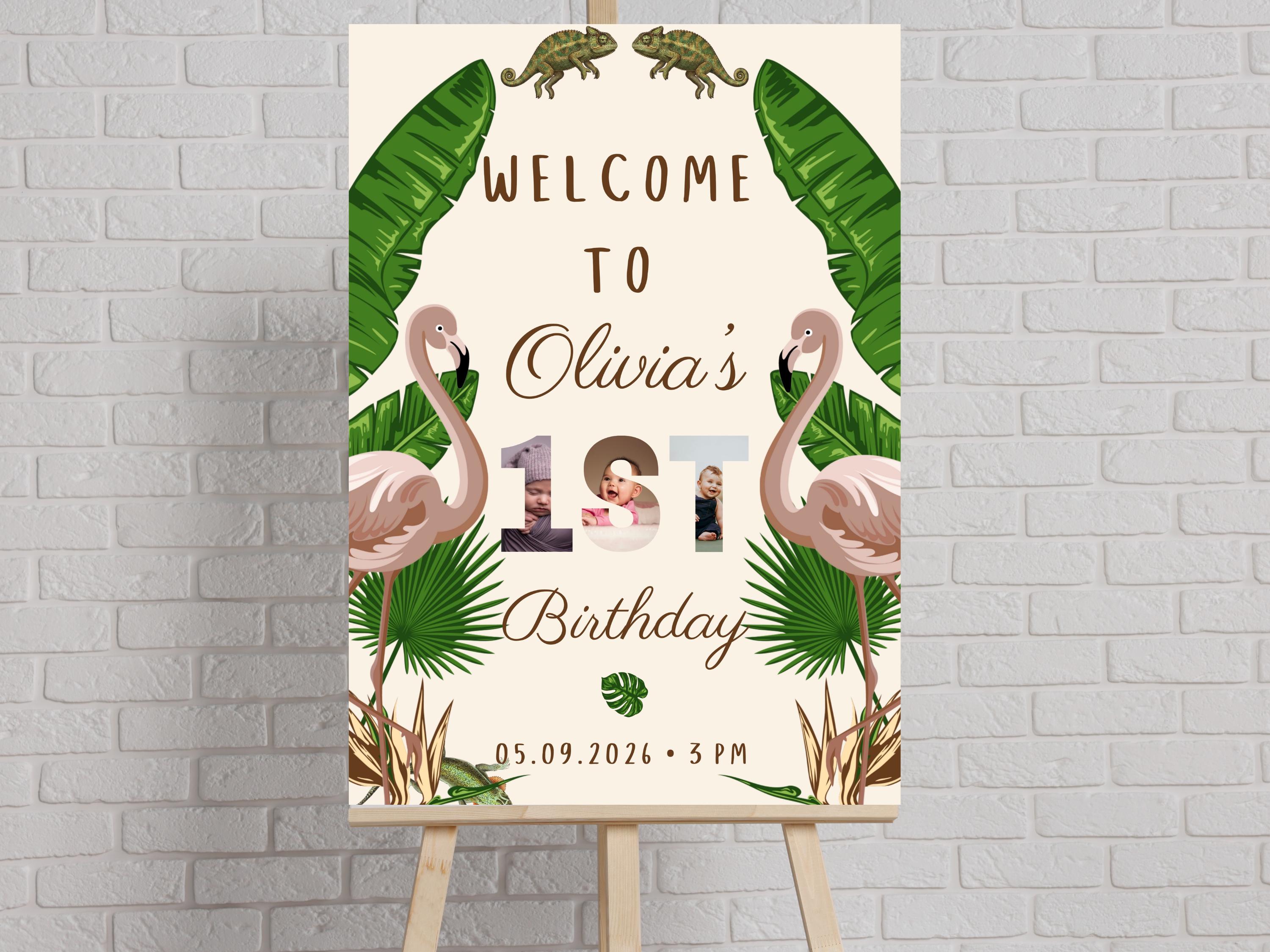 Jungle Flamingo Birthday Welcome Sign thumbnail 3