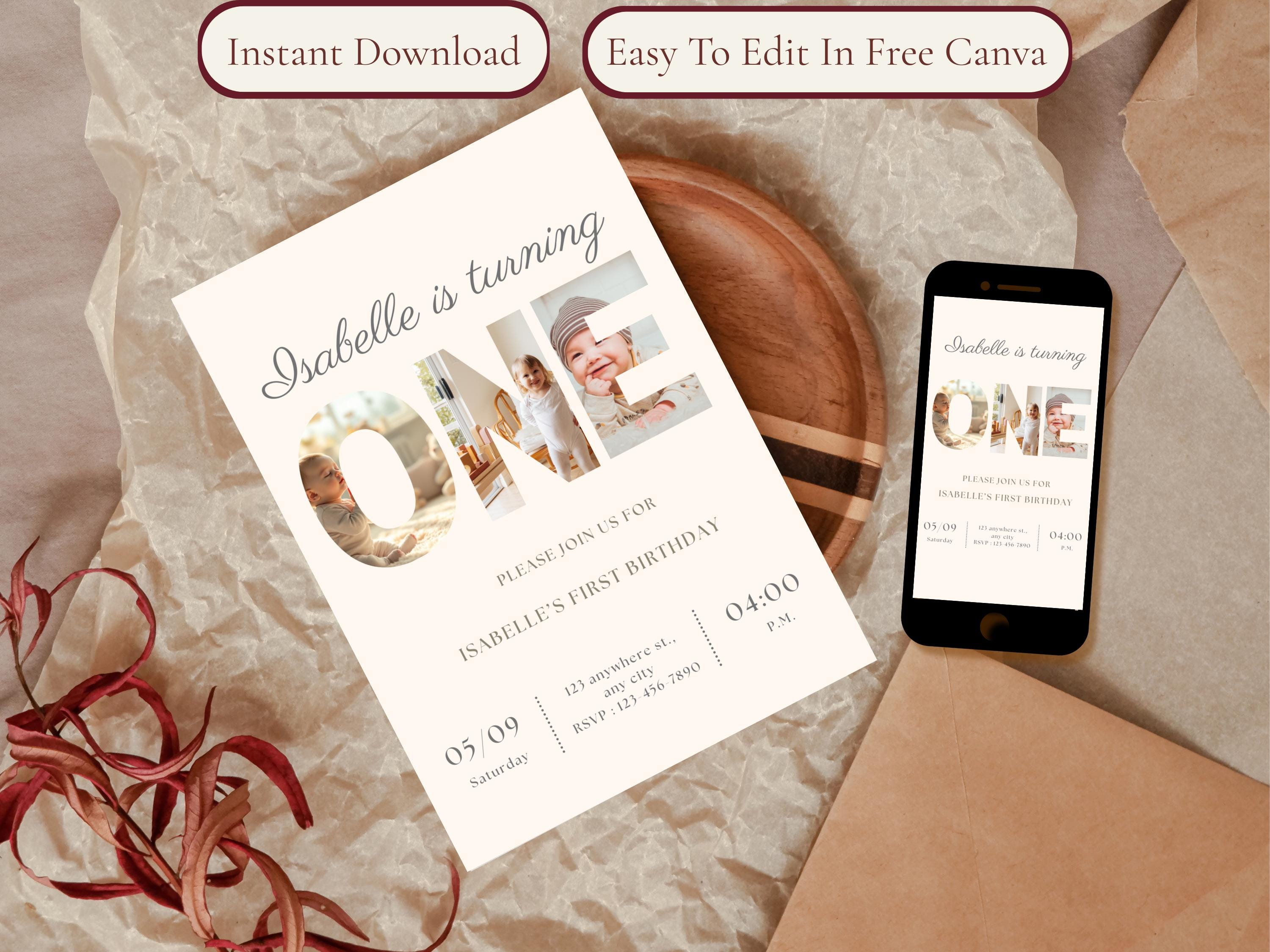 Minimalist First Birthday Invitation thumbnail 2