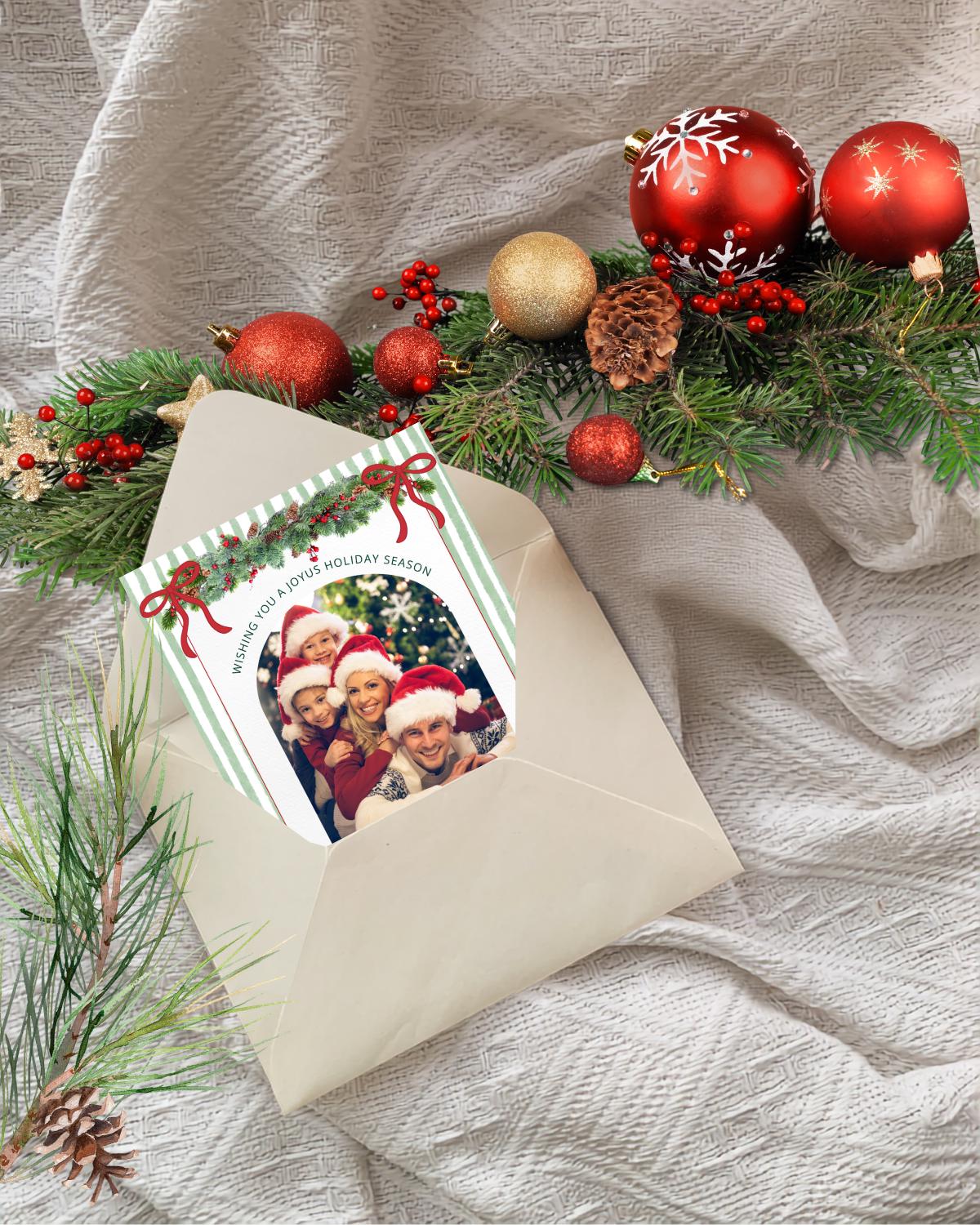 Sage Green Stripe Christmas Photo Card thumbnail 5