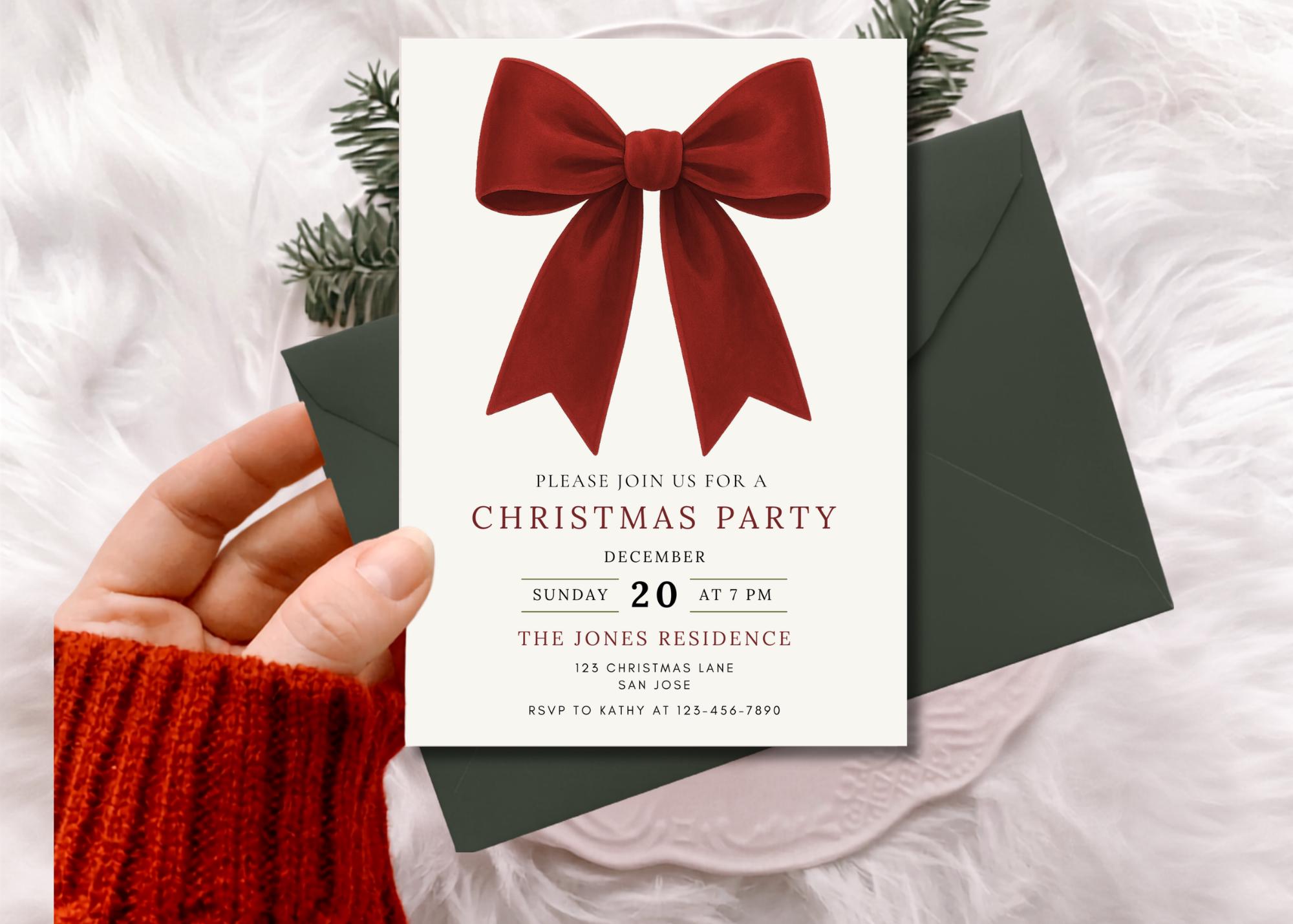 Red Velvet Bow Christmas Invitation thumbnail 5