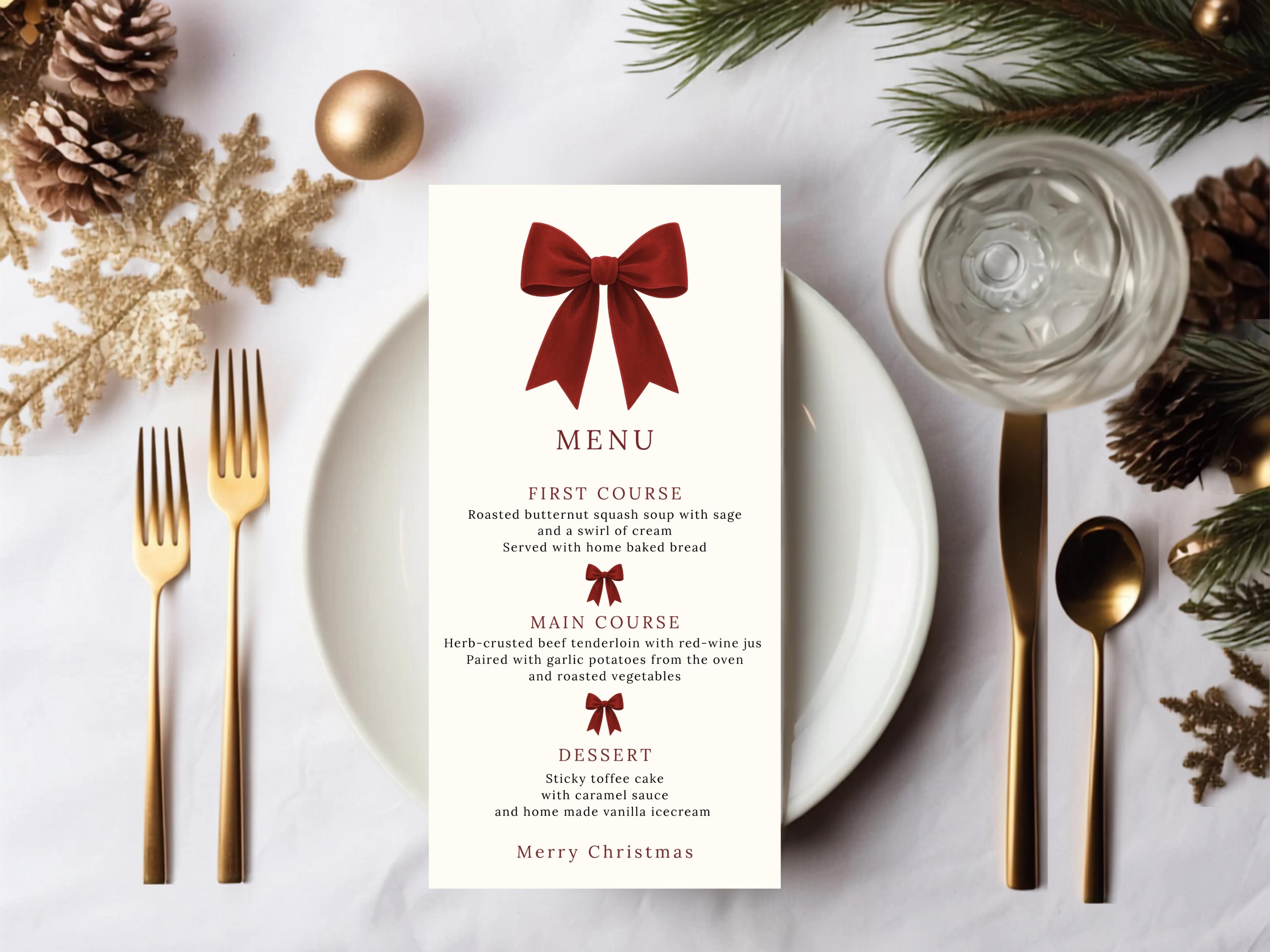 Red Velvet Bow Christmas Dinner Menu thumbnail 3