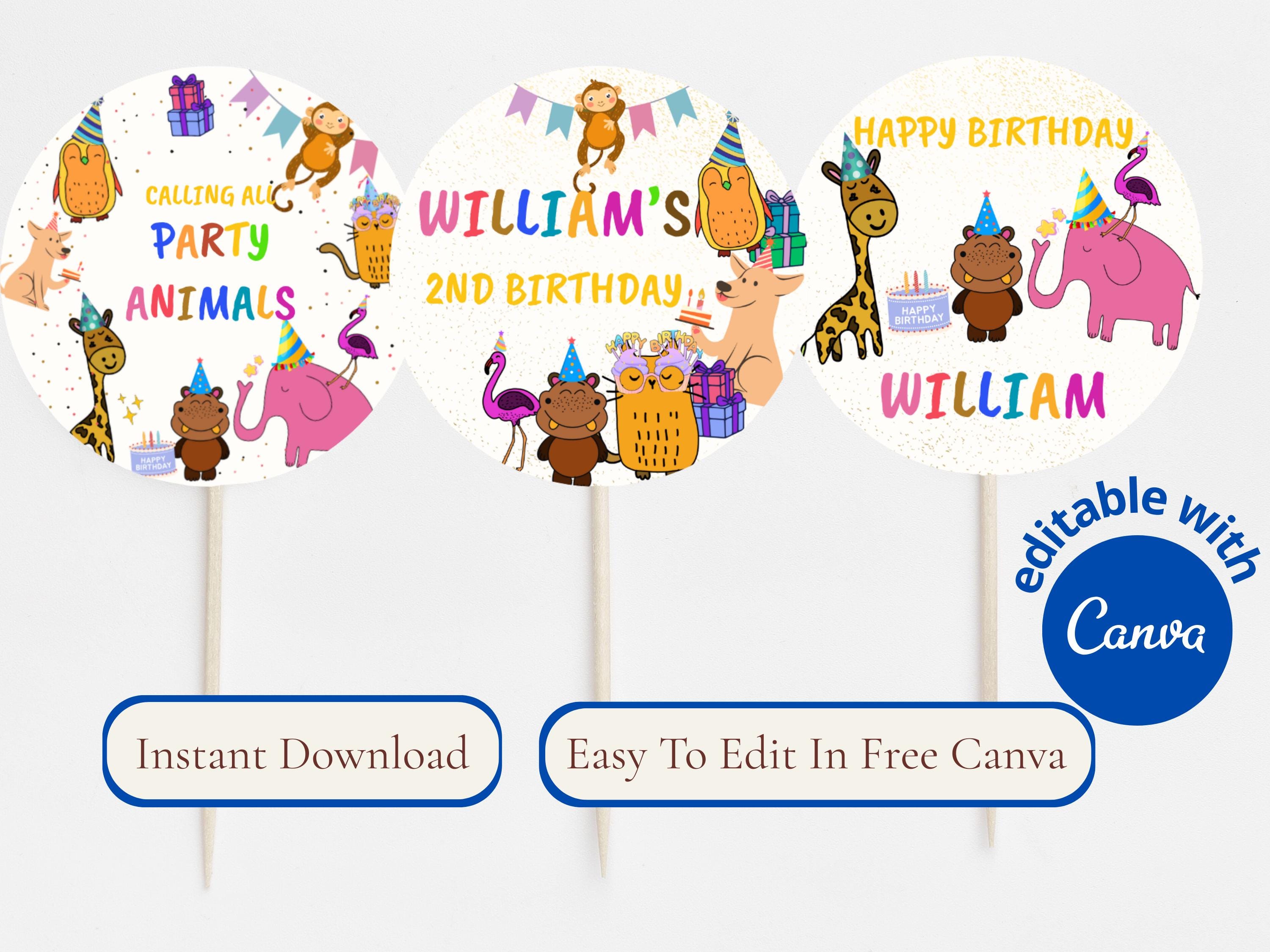 Colorful Animal Birthday Cupcake Toppers thumbnail 3