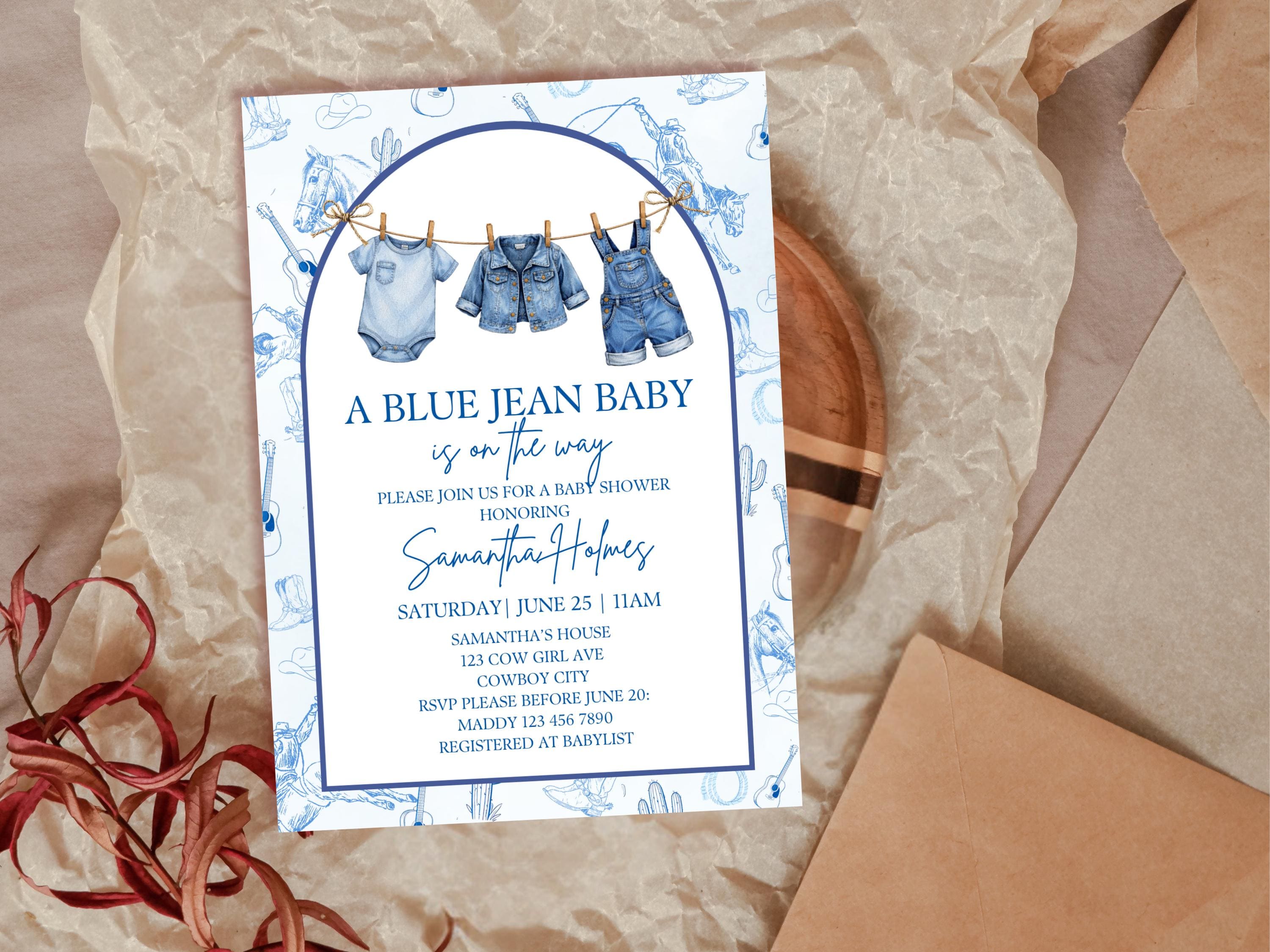 Blue Jean Baby Shower Invitation thumbnail 5