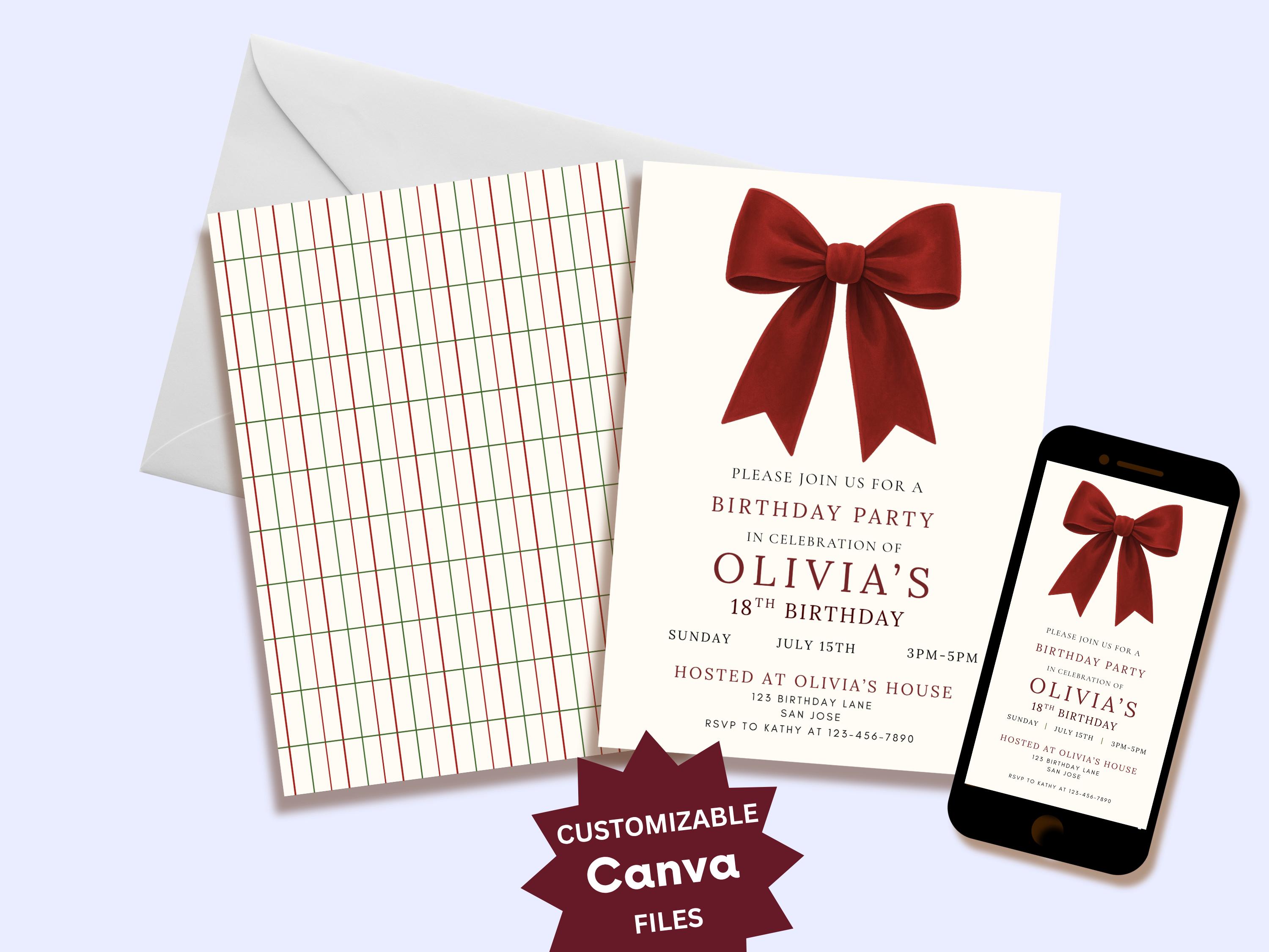 Coquette Red Bow Birthday Invitation thumbnail 3