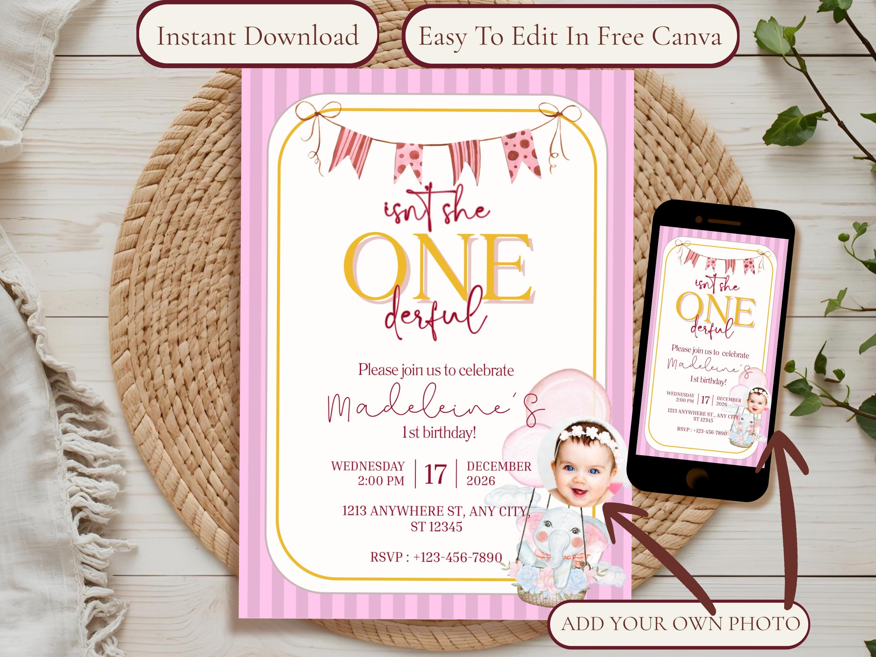 Isn't She ONEderful Birthday Invitation thumbnail 3