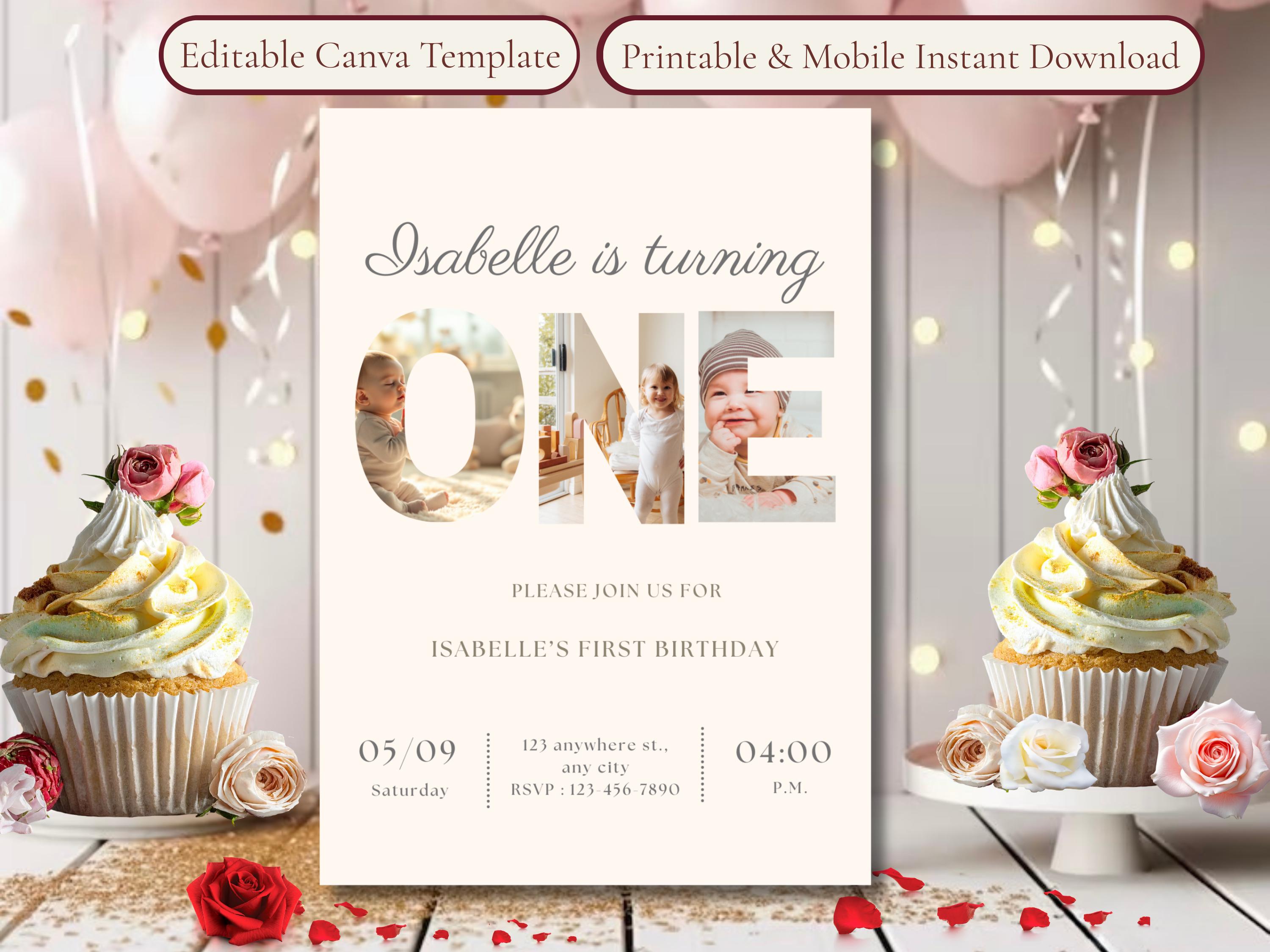 Minimalist First Birthday Invitation thumbnail 4