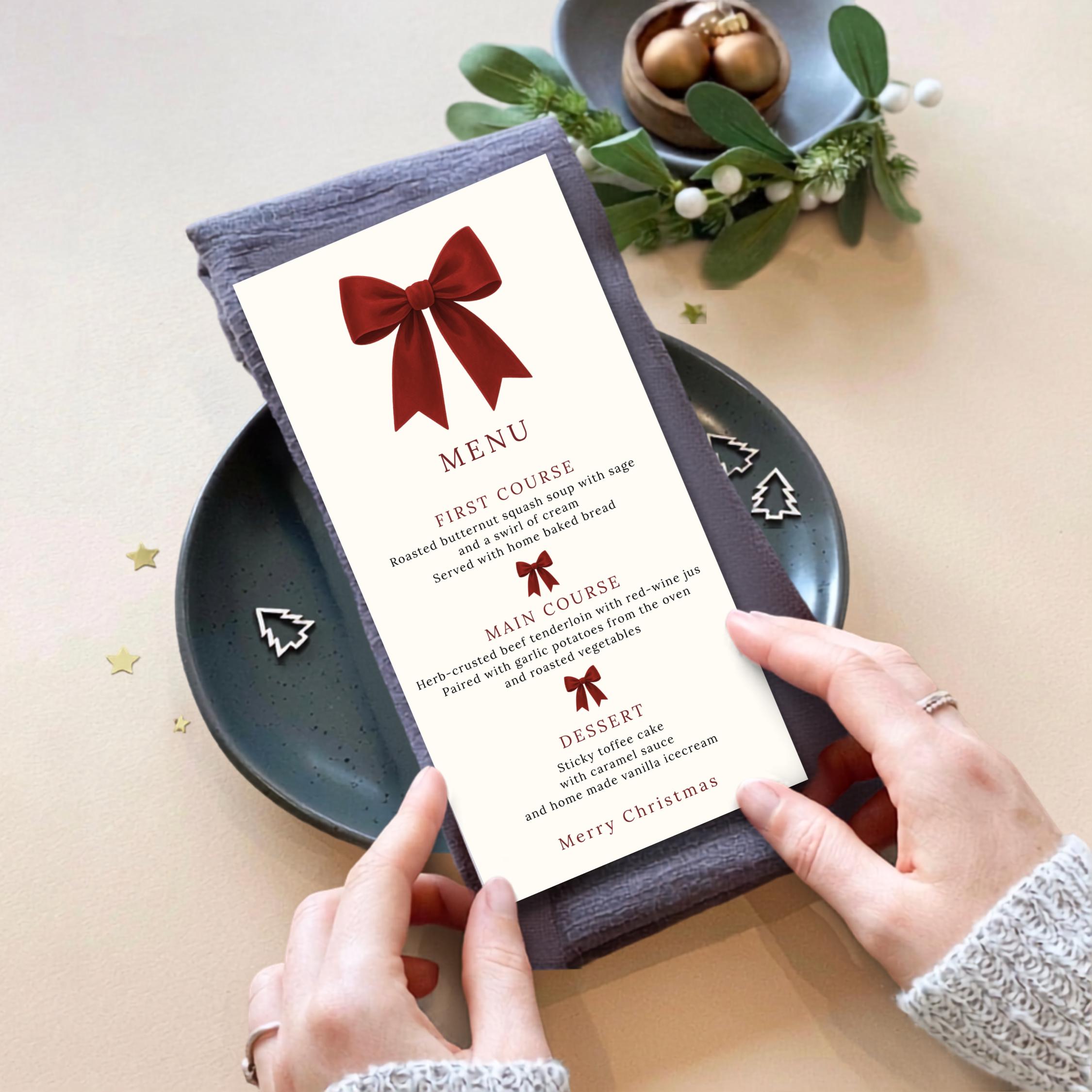 Red Velvet Bow Christmas Dinner Menu thumbnail 5
