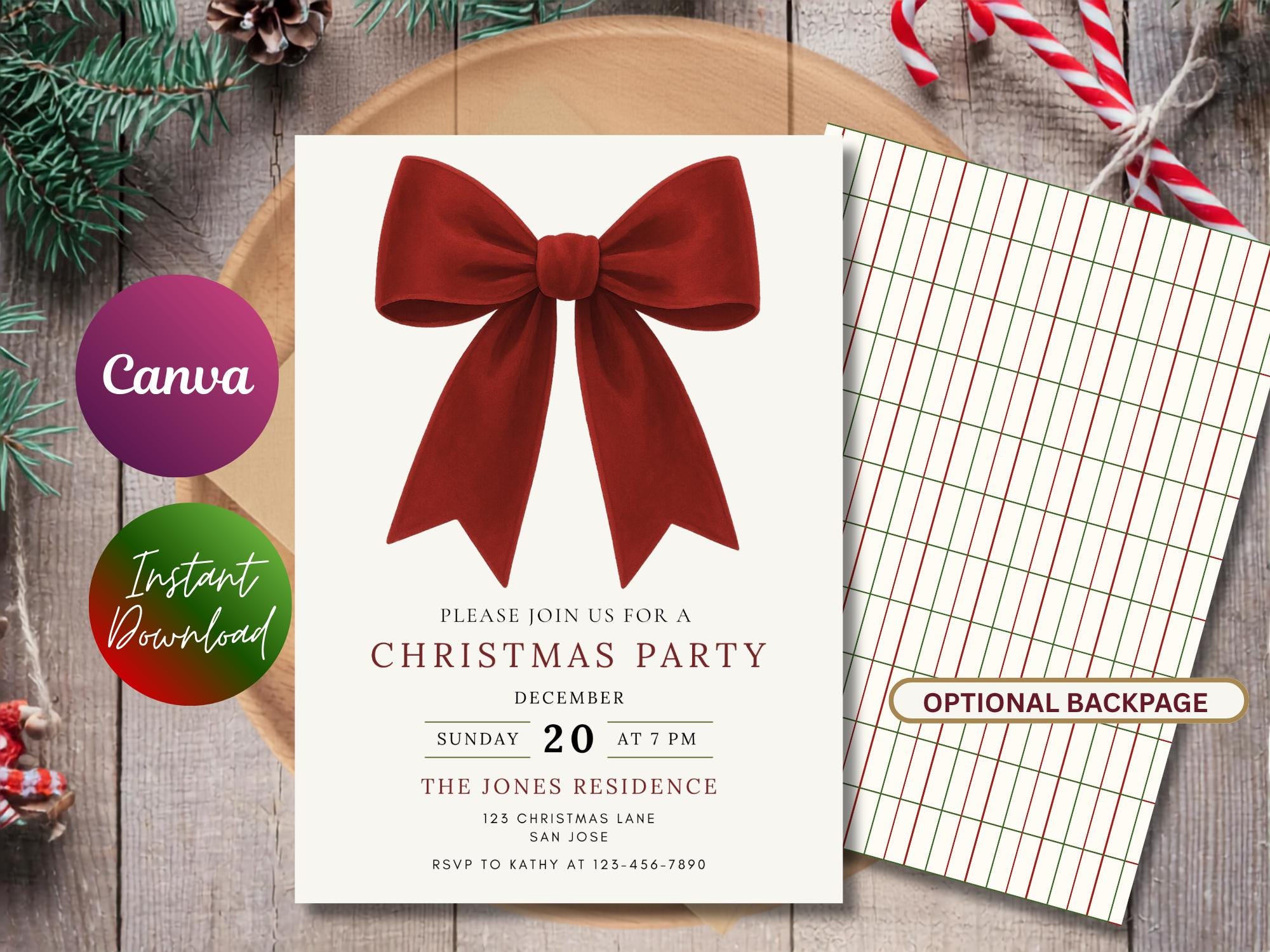 Red Velvet Bow Christmas Invitation thumbnail 2