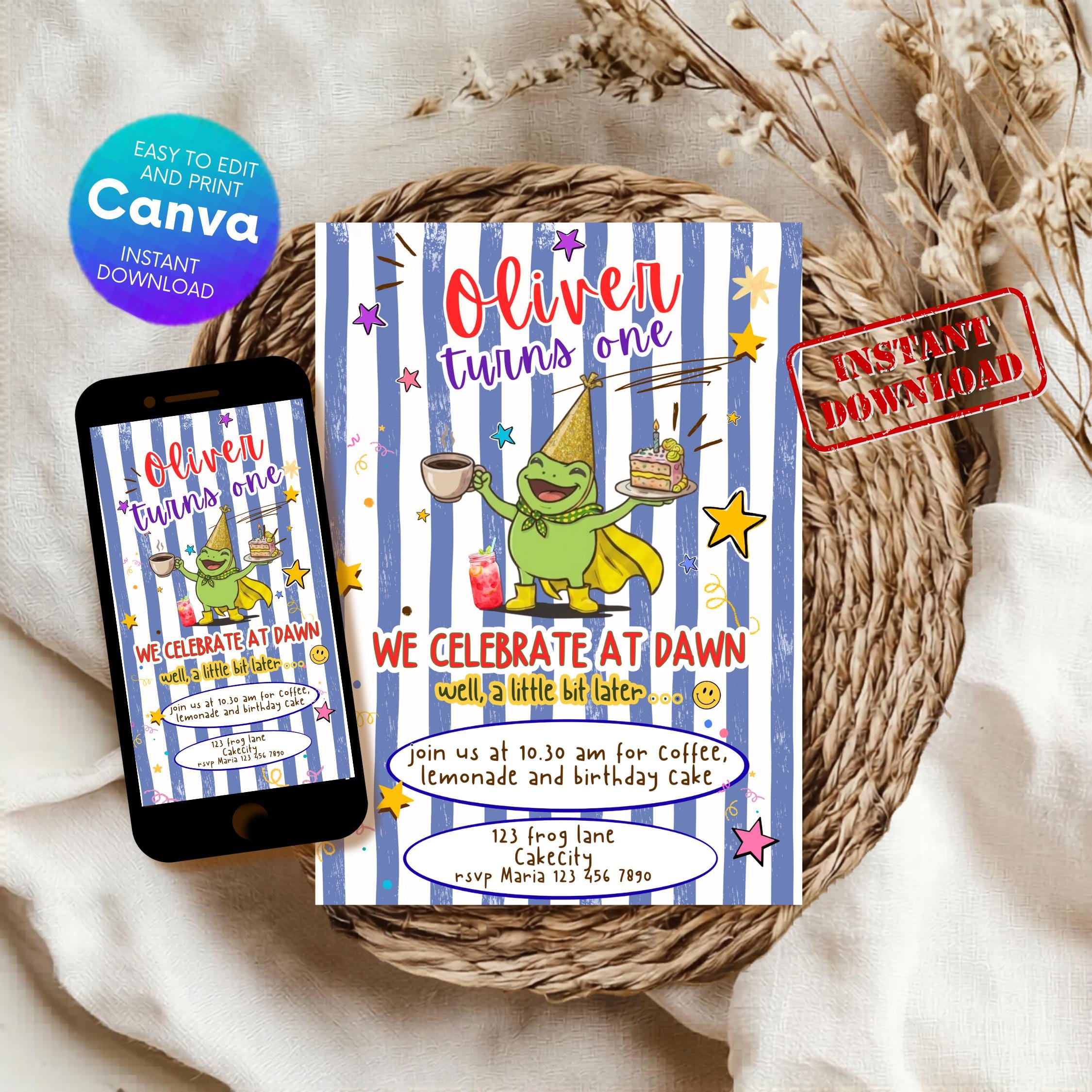 Happy Frog Birthday Invitation — Blue thumbnail 2