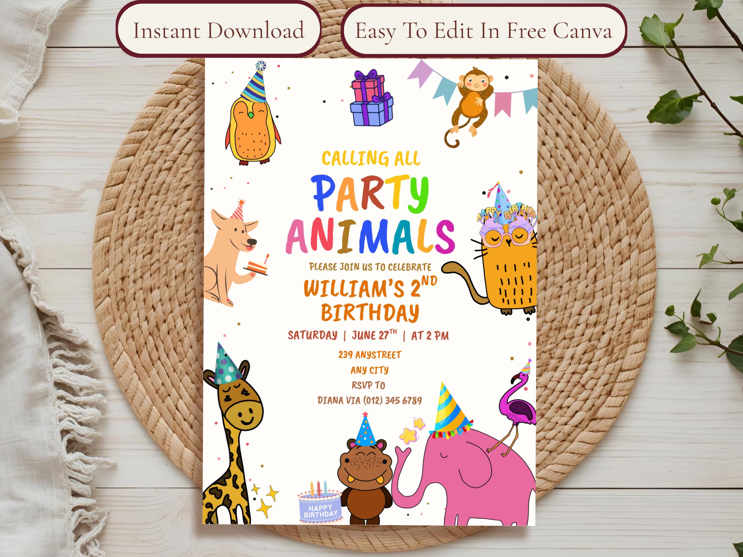 Calling All Party Animals Birthday Invitation thumbnail 2