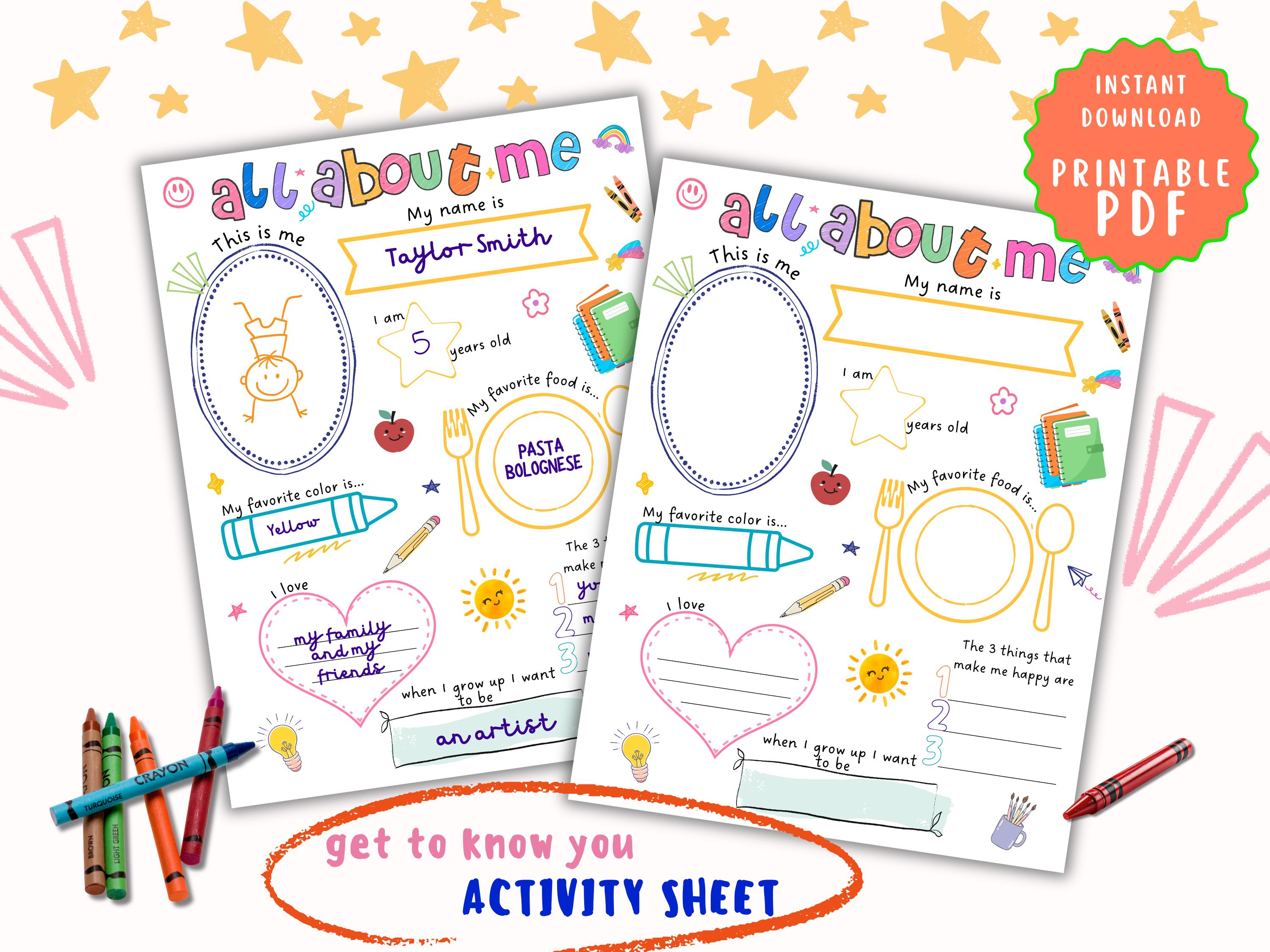 All About Me Back to School Worksheet thumbnail 2