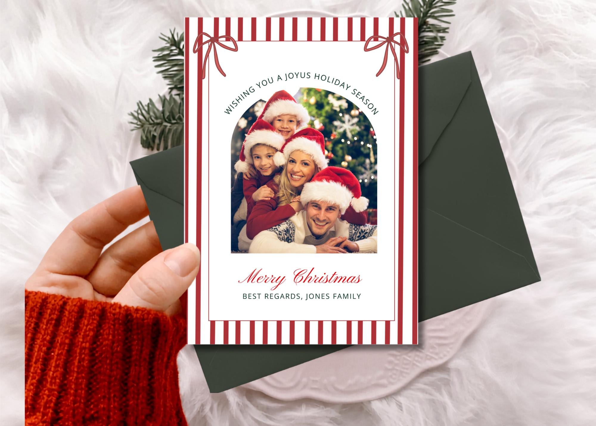 Red Stripe Christmas Photo Card thumbnail 3