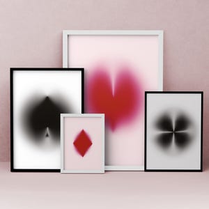Set de 4 affiches minimalistes modernes – Symboles de cartes : carreau, pique, cœur et trèfle – Art mural design contemporain