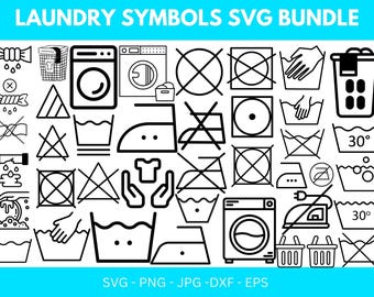 Símbolo de lavandería SVG, DXF, Eps, Png, Jpg, Símbolo de cuidado de la ropa SVG, Instrucciones de lavado Svg, Paquete de iconos de lavandería SVg, Símbolo de cuidado Svg, Cricut.