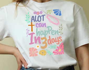 Mucho puede pasar en 3 días png, Él ha resucitado Png, Versículo bíblico, Pascua cristiana Png, Pascua boho Png, Pascua retro Png, Diseño de camiseta de Pascua