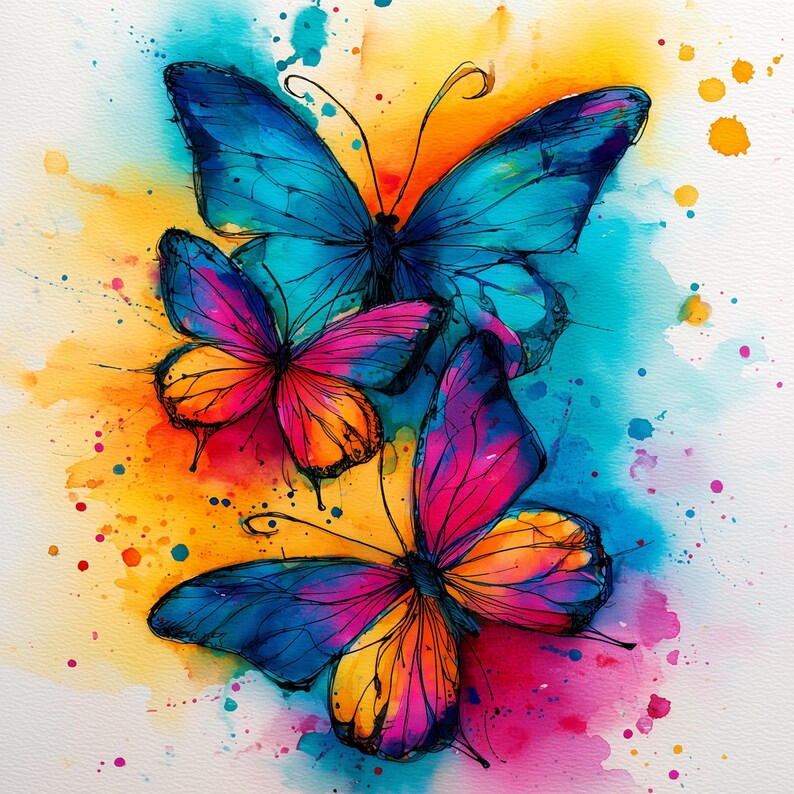 Vibrant Watercolor Butterfly Wall Art Print – Colorful Abstract ...