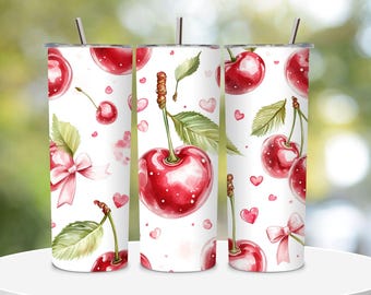Cherry Coquette Tumbler Png, Pink Coquette Tumbler Png, Coquette 20oz Tumbler Png,  Pink Ribbon Tumbler Sublimation Design, Cherry Bows Png.