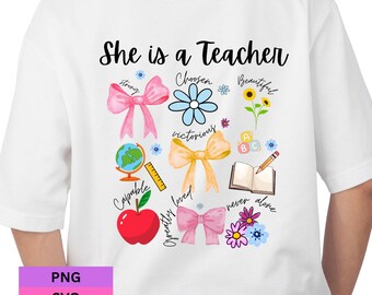 Teacher SVG Bundle, Teacher Life PNG,  Pencil Svg, School Svg, Back To School Png, Boho Teacher Png, Coquette Teacher Png, Teacher Bow Png.