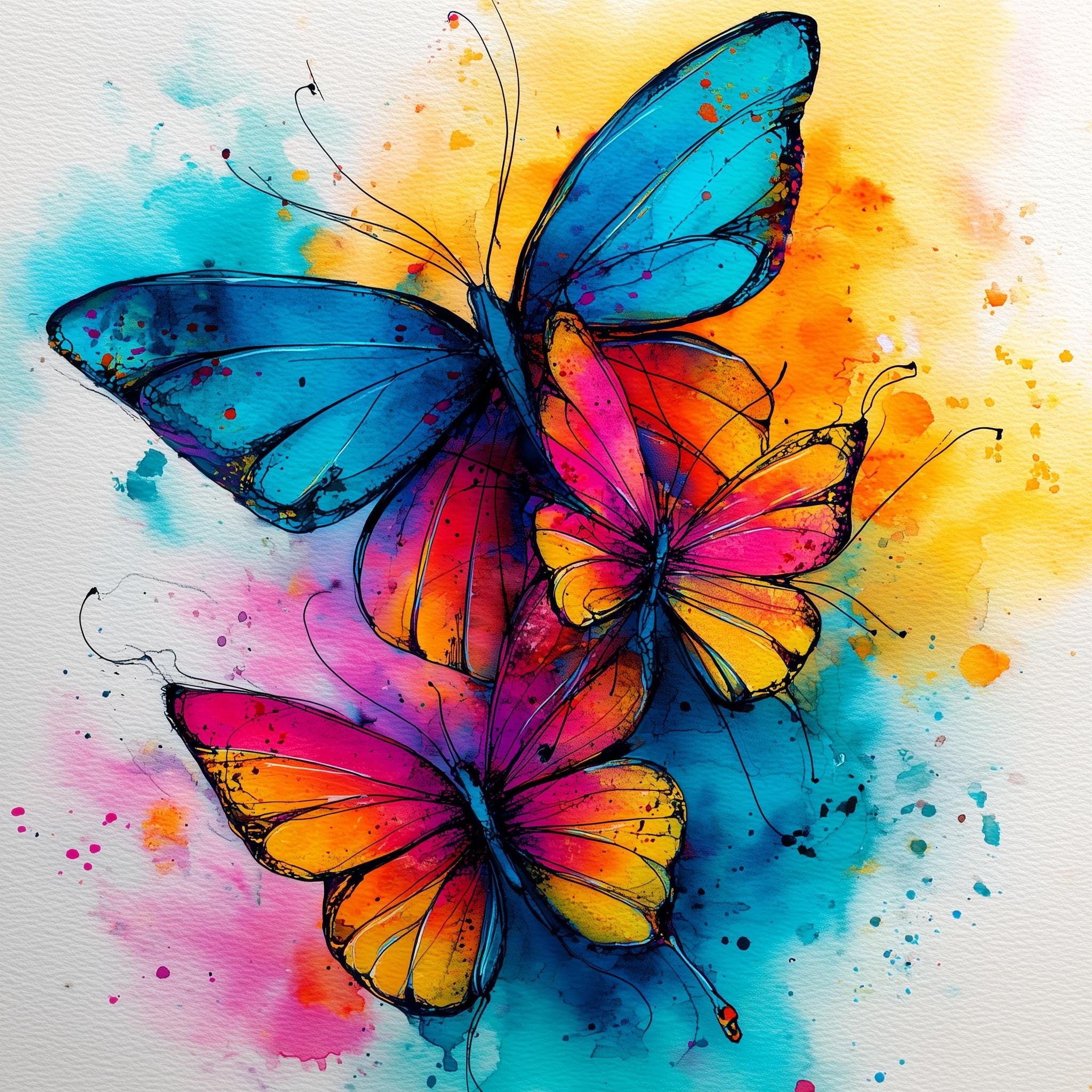Vibrant Watercolor Butterfly Trio Print – Colorful Abstract Wall Art ...