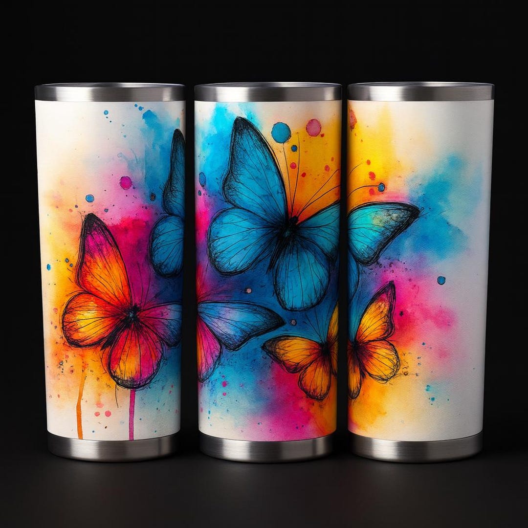 Vibrant Watercolor Butterfly Wall Art Print, Colorful Abstract Rainbow ...