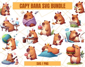 Cute CapyBara SVG Bundle, Cute Capybara Png, Kawaii Capybara Clipart, Kawaii Animal Illustration, Capybara Cricut, Capybara  Png Bundle.