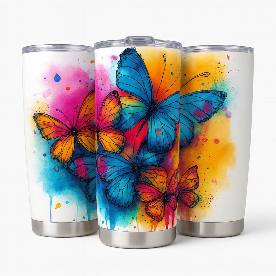 Vibrant Blue and Rainbow Butterfly Watercolor Wall Art Print, Colorful ...