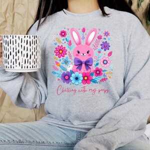 Boho Easter Bunny Png, Bunny Coquette Png, Happy Easter Png, Chillin’ with my peeps png, Coquette Easter Png, Retro Floral Easter Png