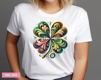 St. Patrick's Day Glitter Shamrock PNG, Saint-Patty's Day Sequin Shirt, Design en sublimation trèfle à quatre feuilles, transfert DTF pour travaux manuels