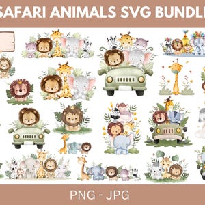 Safari animals watercolor clipart , Safari animals jpg , Safari animals png , baby shower jpg, cute animals png ,Safari animals outline jpg.