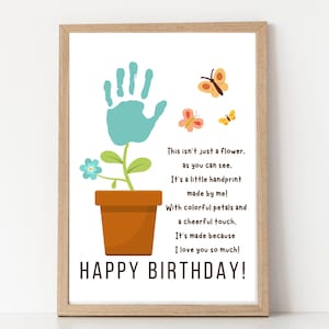 Buon compleanno, impronta della mano, arte floreale, poesia, regalo di compleanno personalizzato per bambini, neonati, biglietti di auguri di compleanno con impronta della mano per nonni
