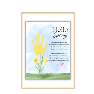 Hello Spring Handprint Art, First Day of Spring Craft, Toddler Spring Crafts, Spring Poem, First Day of Spring, Spring Handprint Craft