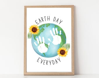 Earth Day Handprint Art Printable, Preschool Handprint Craft (Digital Download)
