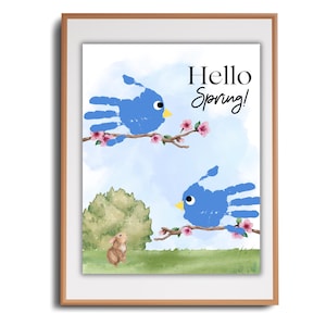 Hello Spring Handprint Art, First Day of Spring Craft, Toddler Spring Crafts, Spring Printable, First Day of Spring, Spring Handprint Craft