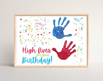 Tarjeta de cumpleaños con huella de mano: Regalo DIY para niños (Descarga digital, plantilla PDF)