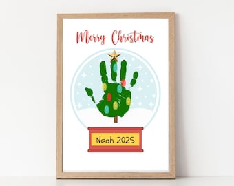 Christmas Snow Globe Handprint Craft, Christmas Handprint Art Craft for Toddlers Baby Preschool, Christmas Tree Handprint, Snow Globe Craft